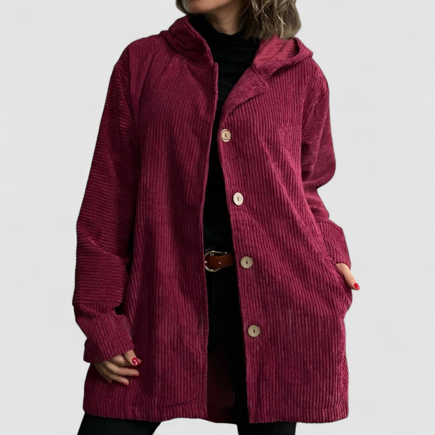 Amélie - Cozy Bordeaux Corduroy Coat