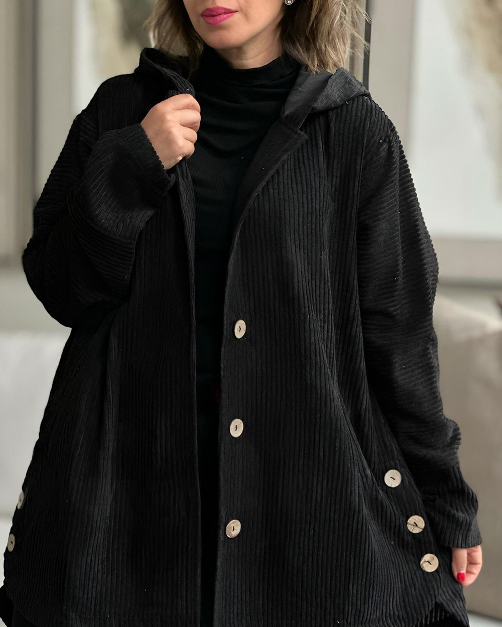 Amélie - Cozy Bordeaux Corduroy Coat