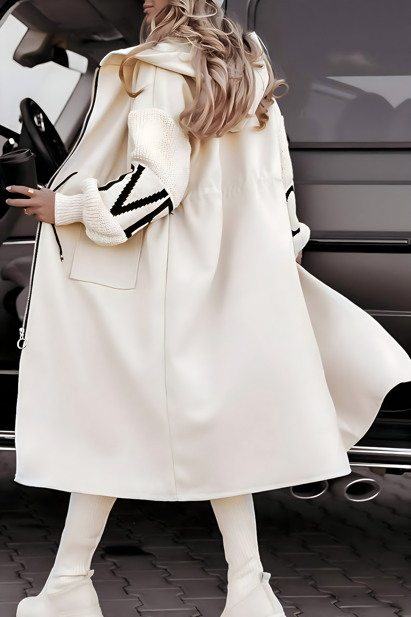 Felicia - Women's Coat with Knitted Sleeves and Hood