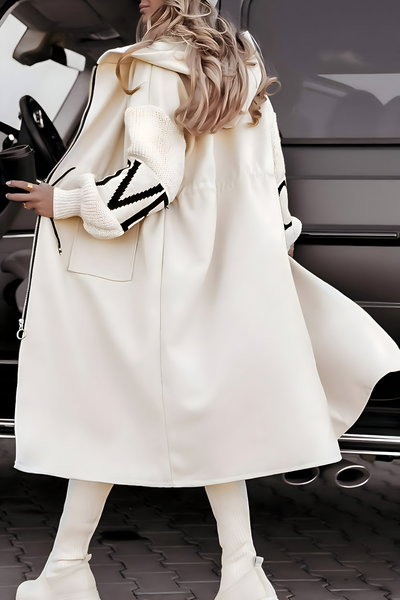 Felicia - Women's Coat with Knitted Sleeves and Hood