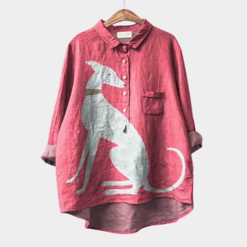 Asta - Playful Dog Print Blouse