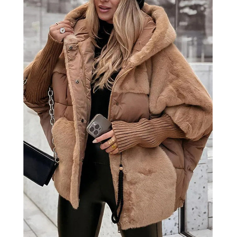 Yohan - Patchwork Puffer Coat with Hood for Women